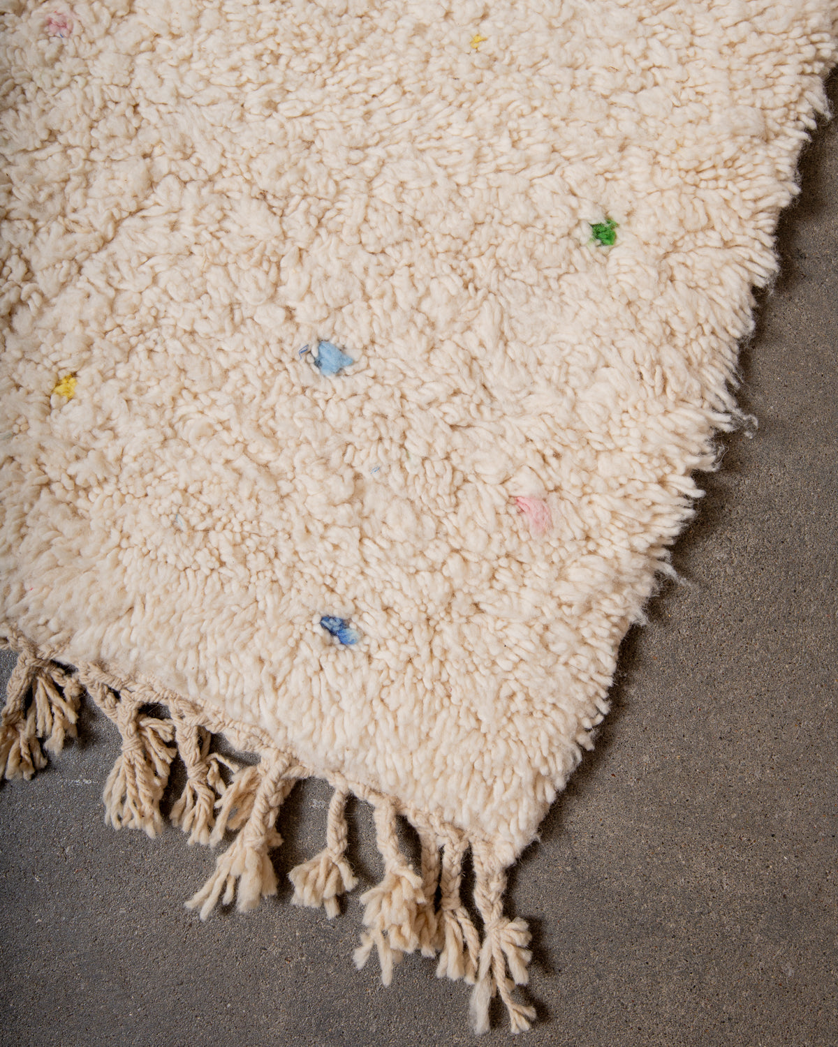Modern, designer, handcrafted Berber rug from Morocco. Beniourain carpet with beautiful colours and patterns and fluffy wool texture.
